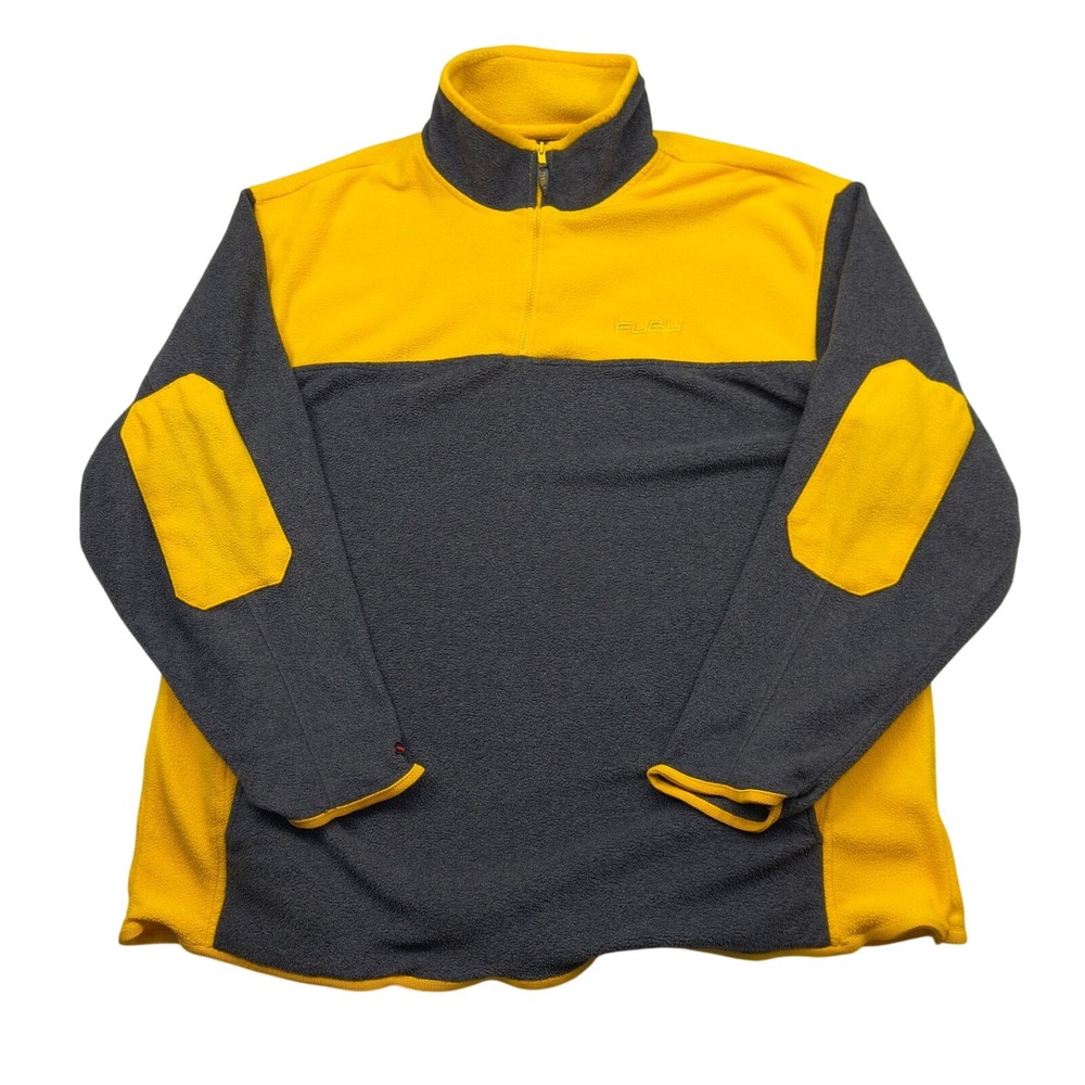 FUBU Vintage 90s Streetwear Colorblock‎ Fleece 1/4 Zip Pullover Yellow Gray XXL